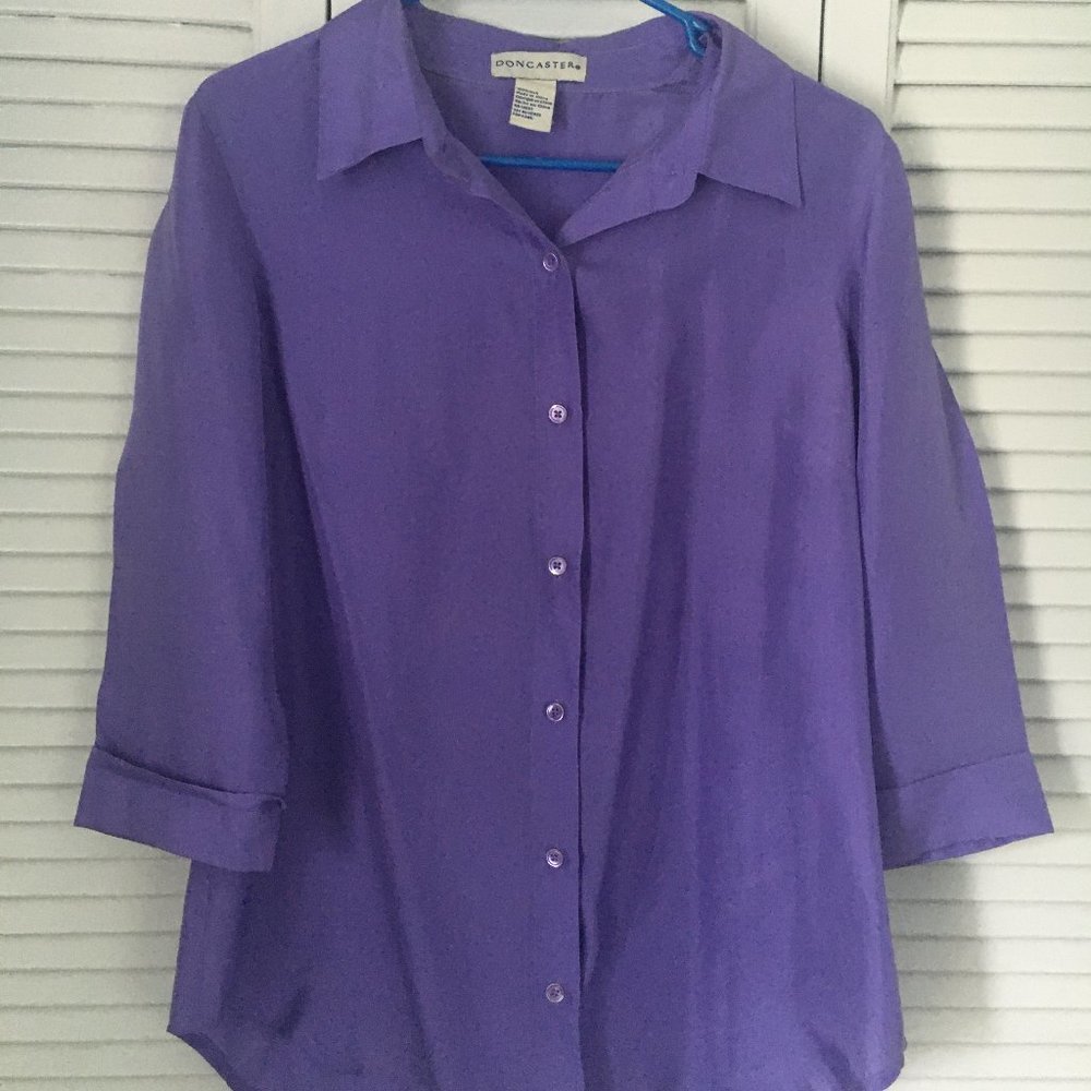 Lavender Doncaster,  3-quarter  sleeve, and button up collared shirt